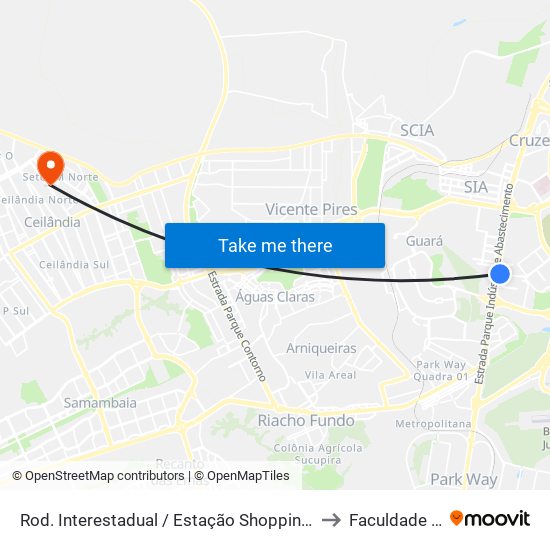 Rod. Interestadual / Estação Shopping / Assaí / Park Shopping to Faculdade Projeção map