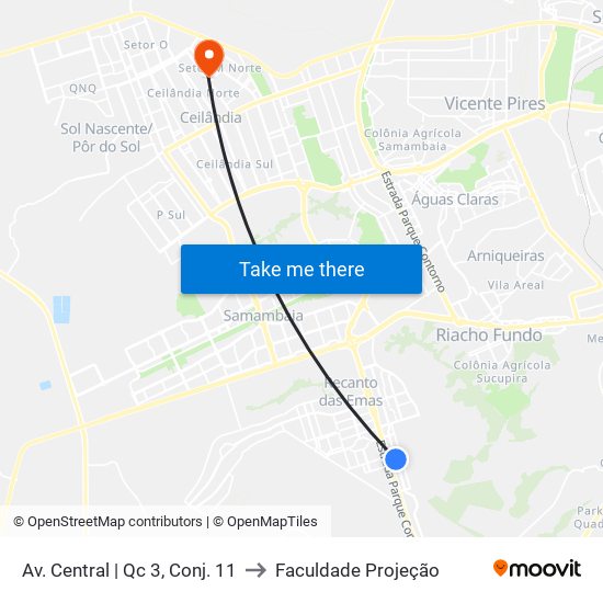 Av. Central | Qc 3, Conj. 11 to Faculdade Projeção map