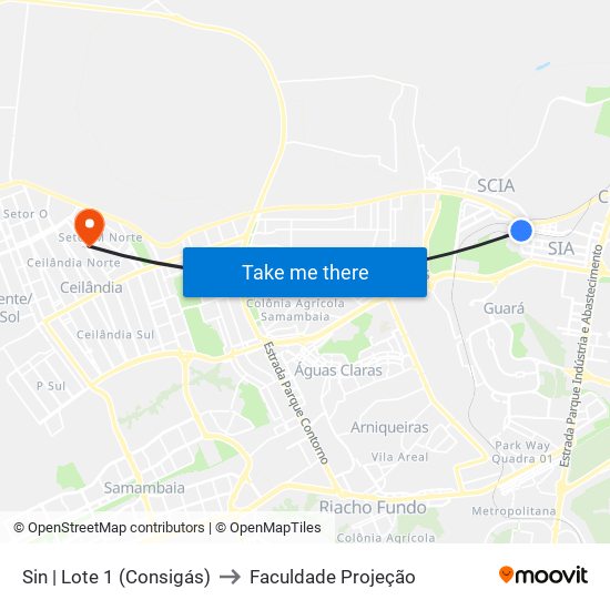 SIN | Lote 1 (Consigás) to Faculdade Projeção map