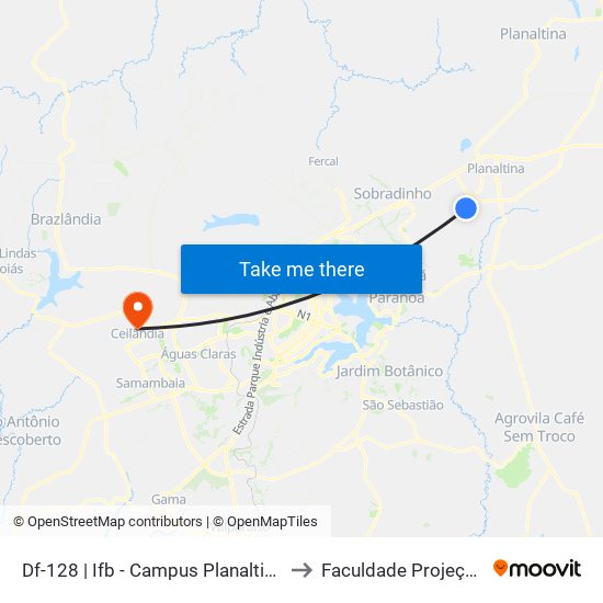Df-128 | Ifb - Campus Planaltina to Faculdade Projeção map