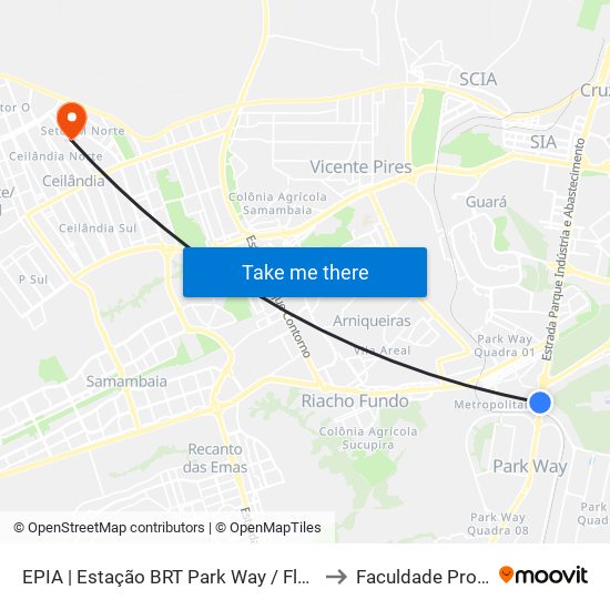 EPIA | Estação BRT Park Way / Floriculturas to Faculdade Projeção map
