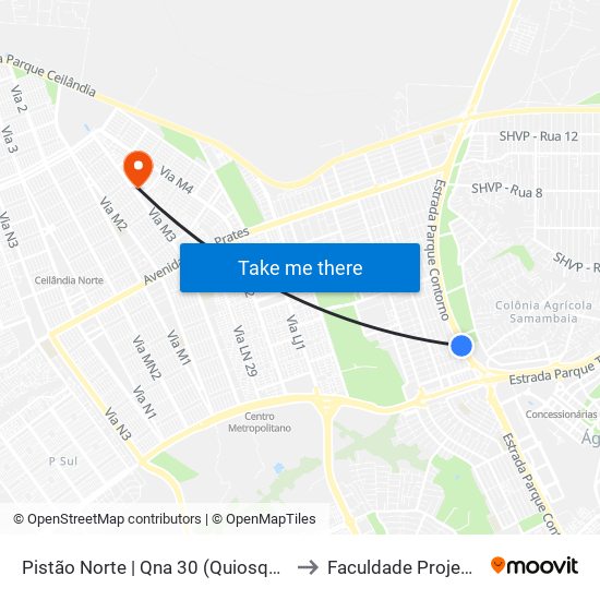 Pistão Norte | Qna 30 (Quiosques) to Faculdade Projeção map