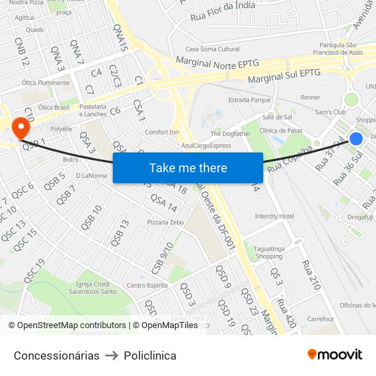 Concessionárias to Policlinica map