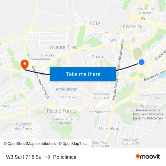 W3 Sul | 715 Sul (SICOOB) to Policlinica map
