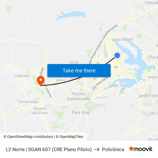 L2 Norte | SGAN 607 (CRE Plano Piloto) to Policlinica map