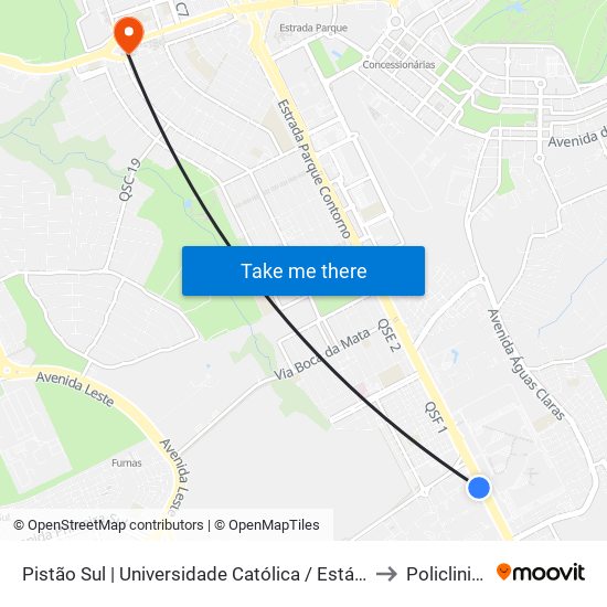 Pistão Sul | Universidade Católica / Estácio to Policlinica map