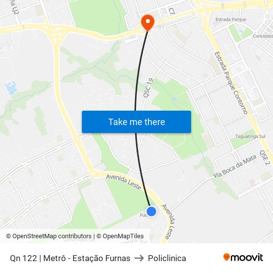 Qn 122 | Metrô - Estação Furnas to Policlinica map