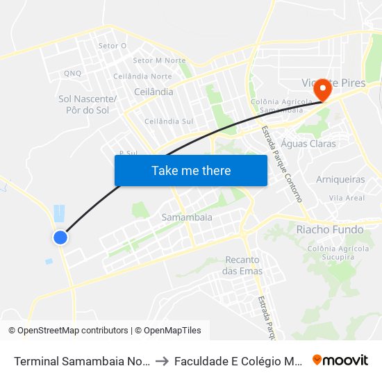 Terminal Samambaia Norte to Faculdade E Colégio Mauá map