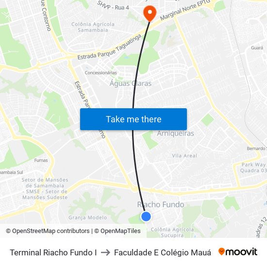 Terminal Riacho Fundo I to Faculdade E Colégio Mauá map
