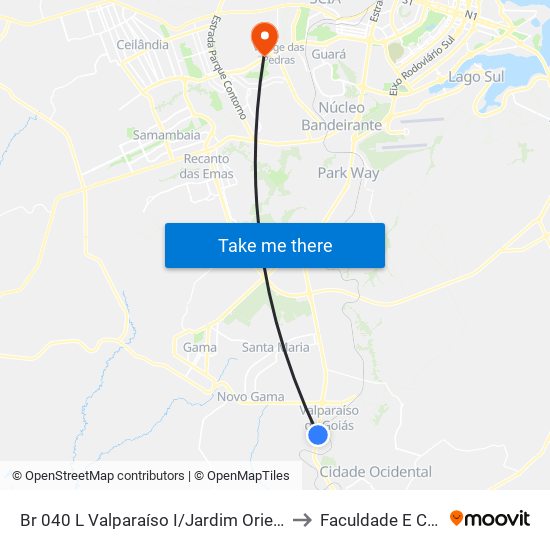 Br 040 L Valparaíso I/Jardim Oriente (Passarela Amarela) to Faculdade E Colégio Mauá map