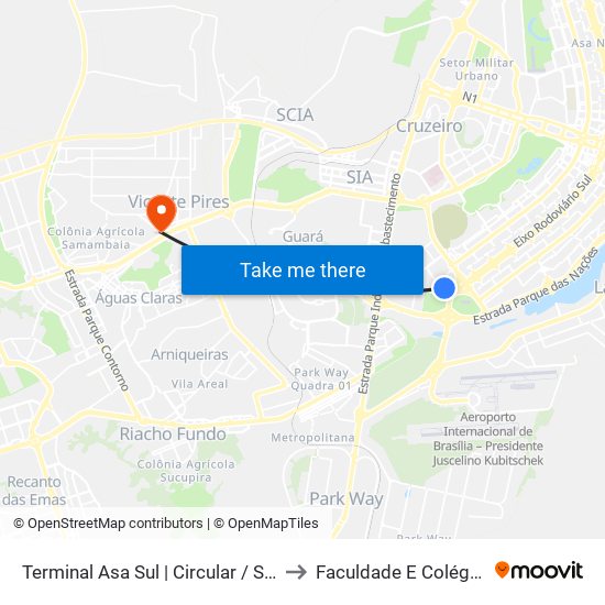 Terminal Asa Sul | Circular / Samambaia to Faculdade E Colégio Mauá map