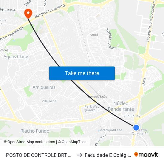 POSTO DE CONTROLE BRT PARK WAY to Faculdade E Colégio Mauá map