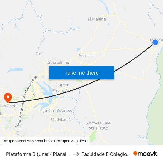 Plataforma B (Unaí / Planaltina Go) to Faculdade E Colégio Mauá map