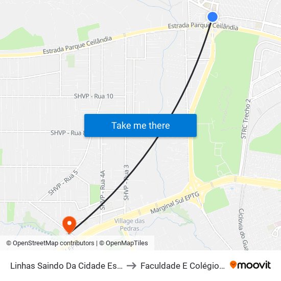 Linhas Saindo Da Cidade Estrutural to Faculdade E Colégio Mauá map