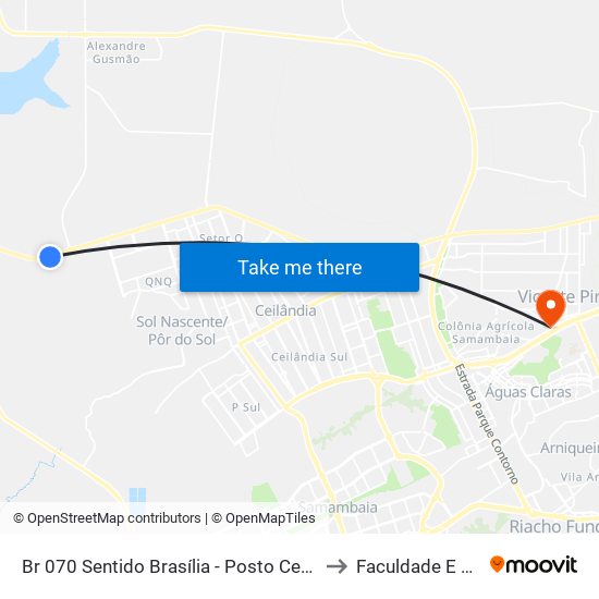 Br 070 Sentido Brasília - Posto Ceu 070 24h (Sem Sinalização) to Faculdade E Colégio Mauá map