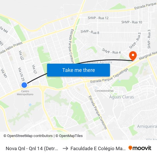 Nova Qnl - Qnl 14 (Detran) to Faculdade E Colégio Mauá map