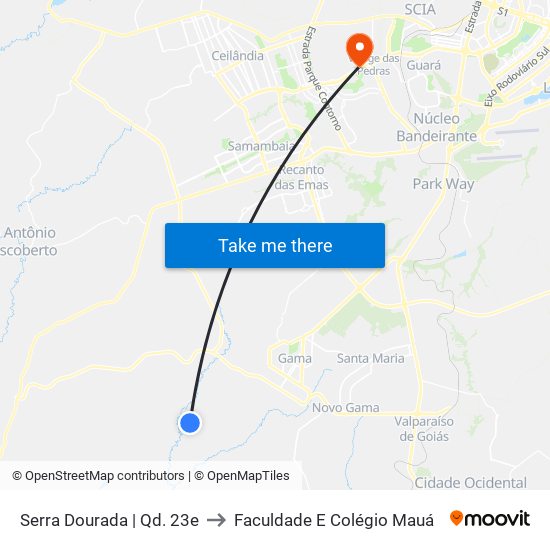 Serra Dourada | Qd. 23e to Faculdade E Colégio Mauá map