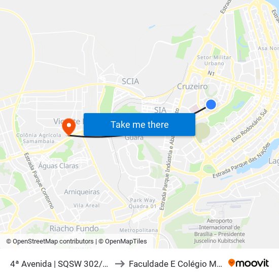 4ª Avenida | SQSW 302/303 to Faculdade E Colégio Mauá map
