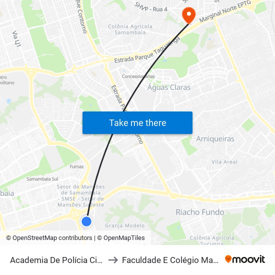 Academia De Polícia Civil to Faculdade E Colégio Mauá map