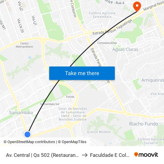 Av. Central | Qs 502 (Restaurante Comunitário) to Faculdade E Colégio Mauá map