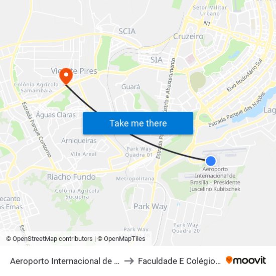 Aeroporto Internacional de Brasília to Faculdade E Colégio Mauá map