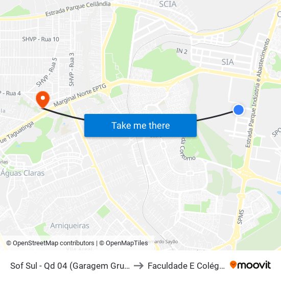 Sof Sul - Qd 04 (Garagem Grupo Amaral) to Faculdade E Colégio Mauá map