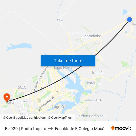 Br-020 | Posto Itiquira to Faculdade E Colégio Mauá map
