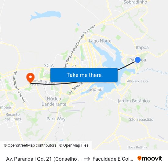 Av. Paranoá | Qd. 21 (Conselho Tutelar / UBS 1) to Faculdade E Colégio Mauá map