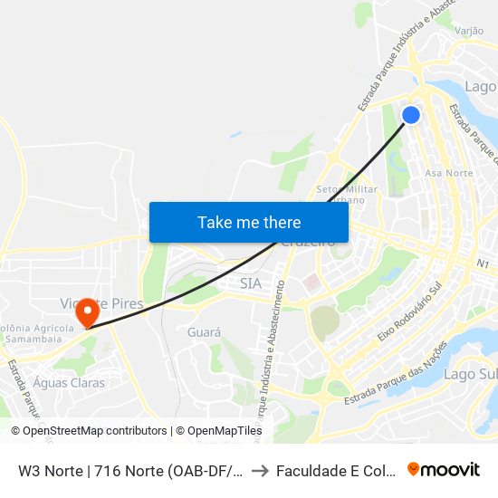 W3 Norte | 716 Norte (OAB-DF/ CADE / SEBRAE) to Faculdade E Colégio Mauá map