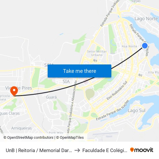UnB | Reitoria / Memorial Darcy Ribeiro to Faculdade E Colégio Mauá map