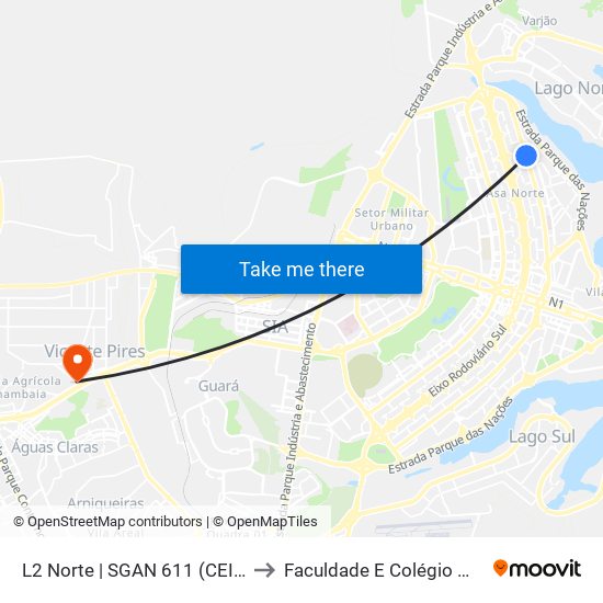 L2 Norte | SGAN 611 (CEI 01) to Faculdade E Colégio Mauá map