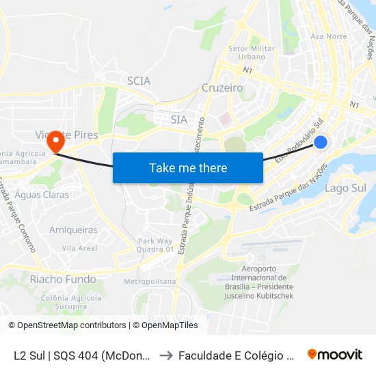 L2 Sul | SQS 404 (McDonald's) to Faculdade E Colégio Mauá map