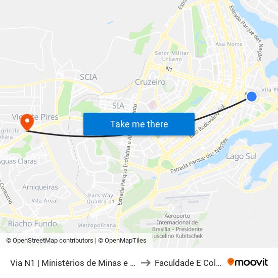 Via N1 | Ministérios de Minas e Energia / Turismo to Faculdade E Colégio Mauá map