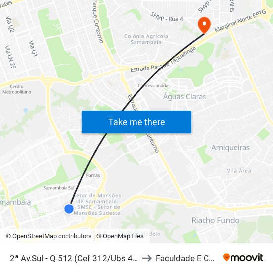2ª Av.Sul - Q 512 (Cef 312/Ubs 4/Clínica Da Família 3) to Faculdade E Colégio Mauá map