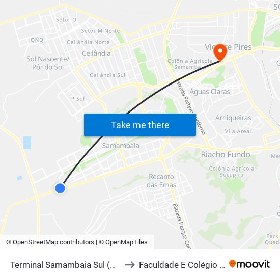 Terminal Samambaia Sul (Partida) to Faculdade E Colégio Mauá map