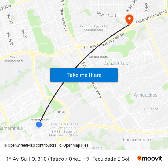 1ª Av. Sul | Q. 310 (Tatico / One Centro Clínico) to Faculdade E Colégio Mauá map