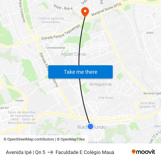 Avenida Ipê | Qn 5 to Faculdade E Colégio Mauá map