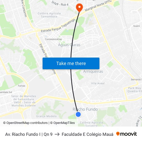 Av. Riacho Fundo I | Qn 9 to Faculdade E Colégio Mauá map