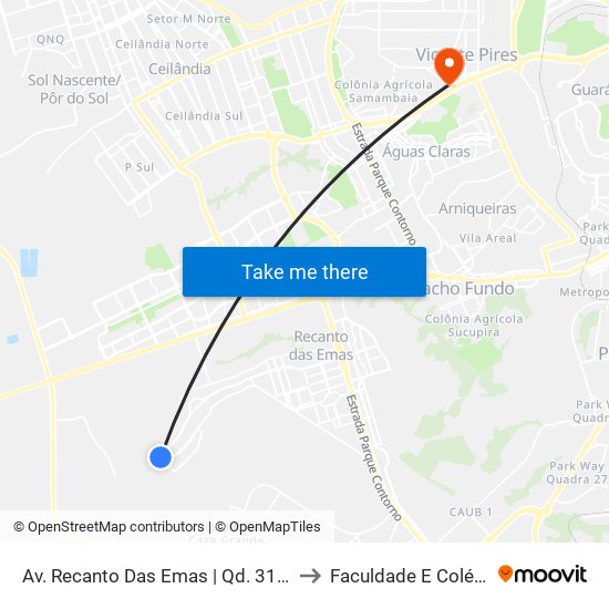 Av. Recanto Das Emas | Qd. 311, Conjunto 10 to Faculdade E Colégio Mauá map