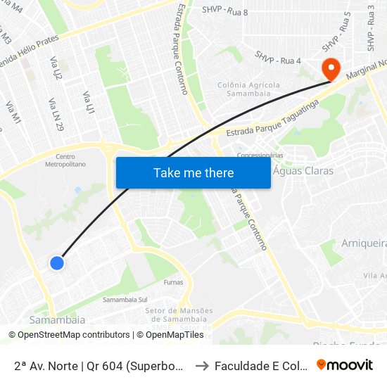 2ª Av. Norte | Qr 604 (Superbom Supermercado) to Faculdade E Colégio Mauá map