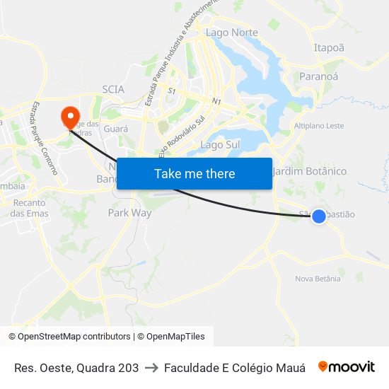 Res. Oeste, Quadra 203 to Faculdade E Colégio Mauá map