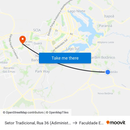 Setor Tradicional, Rua 36 (Adiministração Regional De São Sebastião) to Faculdade E Colégio Mauá map