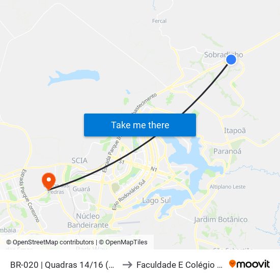 BR-020 | Quadras 14/16 (Viplan) to Faculdade E Colégio Mauá map