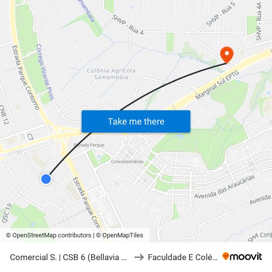 Comercial S. | CSB 6 (Bellavia Supermercado) to Faculdade E Colégio Mauá map