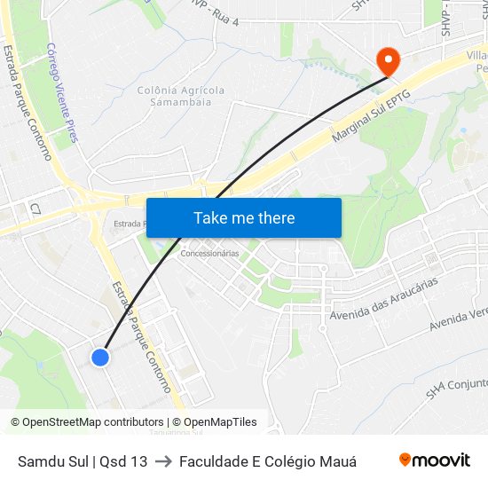 Samdu Sul | Qsd 13 to Faculdade E Colégio Mauá map