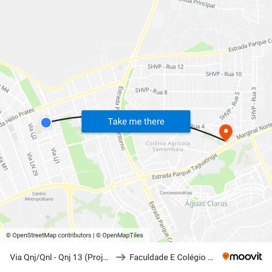 Via Qnj/Qnl - Qnj 13 (Projeção) to Faculdade E Colégio Mauá map