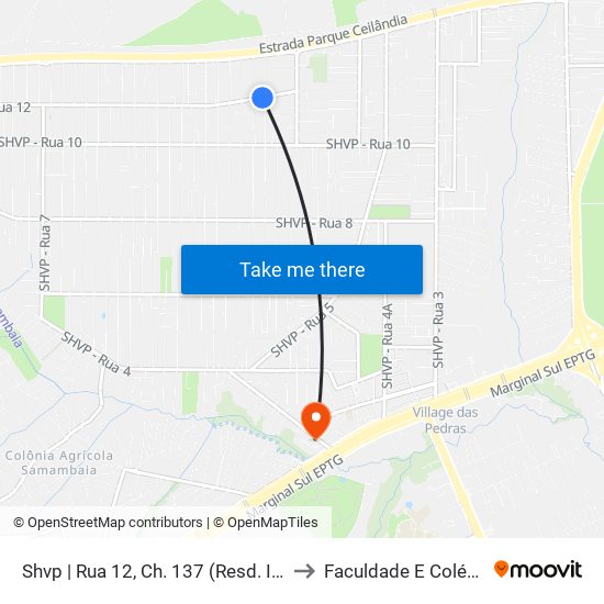 Shvp | Rua 12, Ch. 137 (Resd. Imperadores) to Faculdade E Colégio Mauá map