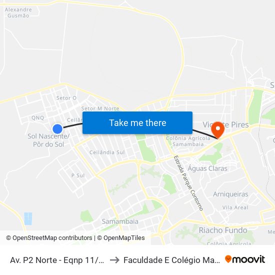 Av. P2 Norte - Eqnp 11/15 to Faculdade E Colégio Mauá map
