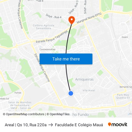 Areal | Qs 10, Rua 220a to Faculdade E Colégio Mauá map