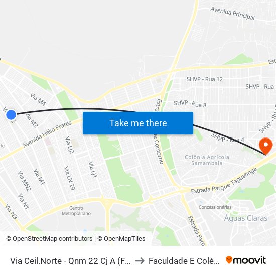 Via Ceil.Norte - Qnm 22 Cj A (Fac. Projeção) to Faculdade E Colégio Mauá map